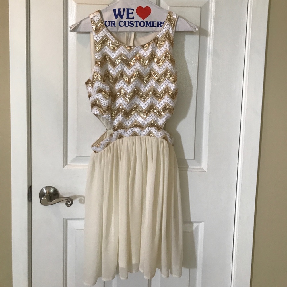 Forever 21 Cream and Gold Party Dress